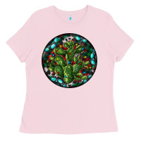 Bubblegum Pink Christmas Santa Claus round Ladies Tee - RanaPortraitStore