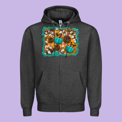 Fall Pumpkin Distressed Background Zipper Hoodie Designed By Bundleandbundleshop