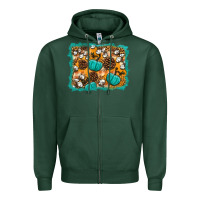 Sports Green fall pumpkin distressed background Zipper Hoodie - BundleAndBundleShop