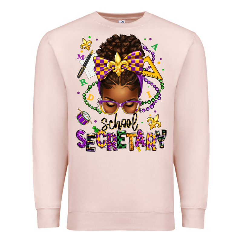 Mardi Gras School Secretary Afro Messy Bun Premium Sweatshirt by texasbilliewilder | Teevron