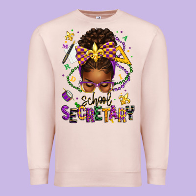 Mardi Gras School Secretary Afro Messy Bun Premium Sweatshirt Designed By Texasbilliewilder