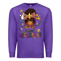 Purple mardi gras school secretary afro messy bun Premium Sweatshirt - texasbilliewilder