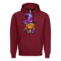 Burgundy witch gnome with broom Zipper Hoodie - BundleAndBundleShop