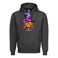 Charcoal Heather witch gnome with broom Zipper Hoodie - BundleAndBundleShop