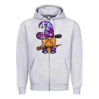 Heather Grey witch gnome with broom Zipper Hoodie - BundleAndBundleShop