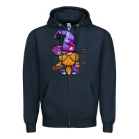Navy witch gnome with broom Zipper Hoodie - BundleAndBundleShop