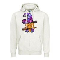 Oatmeal Heather witch gnome with broom Zipper Hoodie - BundleAndBundleShop