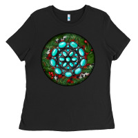 Black Christmas Round Turquoise Gemstone Ladies Tee - RanaPortraitStore