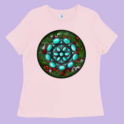 Christmas Round Turquoise Gemstone Ladies Tee Designed By Ranaportraitstore