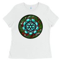 White Christmas Round Turquoise Gemstone Ladies Tee - RanaPortraitStore