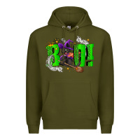 Army Green Boo! with black cat Halloween Premium Hoodie - NancyCooperArtShop