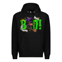 Black Boo! with black cat Halloween Premium Hoodie - NancyCooperArtShop