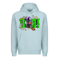 Blue Mist Boo! with black cat Halloween Premium Hoodie - NancyCooperArtShop