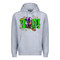 Heather Grey Boo! with black cat Halloween Premium Hoodie - NancyCooperArtShop