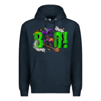 Navy Boo! with black cat Halloween Premium Hoodie - NancyCooperArtShop