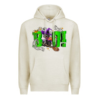 Oatmeal Heather Boo! with black cat Halloween Premium Hoodie - NancyCooperArtShop