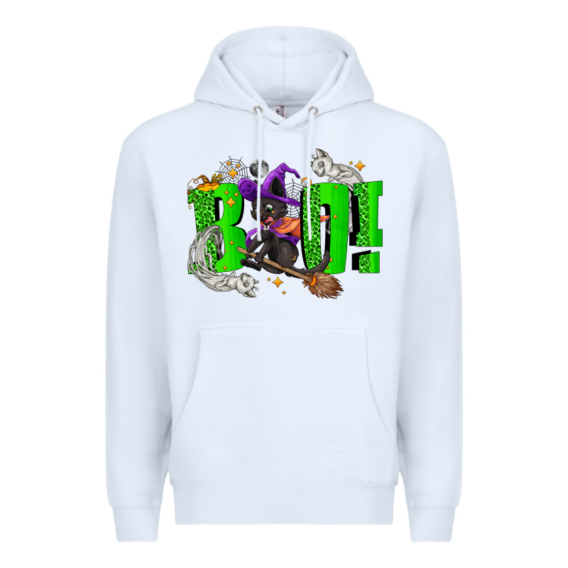 Boo! With Black Cat Halloween Premium Hoodie by NancyCooperArtShop | Teevron