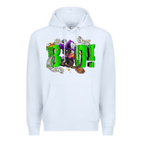 White Boo! with black cat Halloween Premium Hoodie - NancyCooperArtShop
