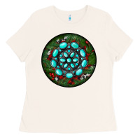 Bone Christmas Round Turquoise Gemstone Ladies Tee - RanaPortraitStore