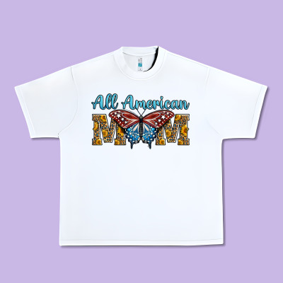 All American Mom American Flag Butterfly Urban Heavy Tee Designed By Lillyallendesigns