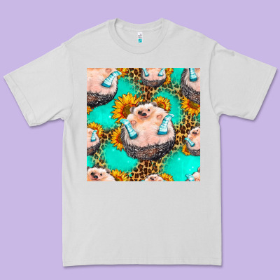 Hedgehog Western Seamless Pattern Premium Tee Designed By Hra Design Shop