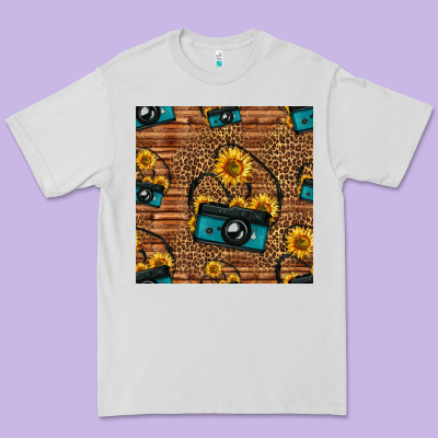 Western Sunflowers Camera Seamless Pattern Premium Tee Designed By Hra Design Shop
