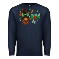 Navy Afro Messy Bun Full Face Basketball Mom Premium Sweatshirt - texasbilliewilder