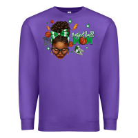 Purple Afro Messy Bun Full Face Basketball Mom Premium Sweatshirt - texasbilliewilder