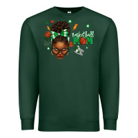 Sports Green Afro Messy Bun Full Face Basketball Mom Premium Sweatshirt - texasbilliewilder