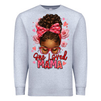 Heather Grey one loved mama afro messy bun Premium Sweatshirt - texasbilliewilder