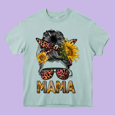 Mess Bun Mama Sunflowers Heavy Core Tee Designed By Barkaloodesign