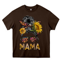 Chocolate Brown mess bun mama sunflowers Heavy Core Tee - BarkalooDesign