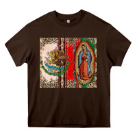 Chocolate Brown Virgin Mary Mexican Flag Heavy Core Tee - CTS Tumbler Store