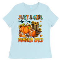 Baby Blue just a girl who loves pumpkin spice Ladies Tee - Zillion Design Studio