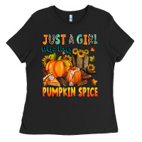 Black just a girl who loves pumpkin spice Ladies Tee - Zillion Design Studio