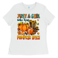 White just a girl who loves pumpkin spice Ladies Tee - Zillion Design Studio