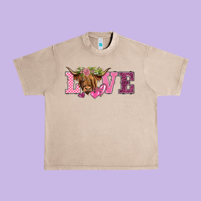 Valentine's Day Love Highland Cow Urban Heavy Tee Designed By Barkaloodesign