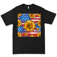 Black sunflowers american flag seamless pattern Premium Tee - HRA Design Shop