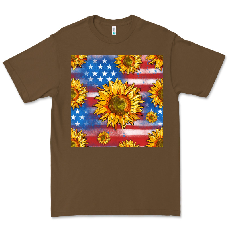 Sunflowers American Flag Seamless Pattern Premium Tee by HRA Design Shop | Teevron