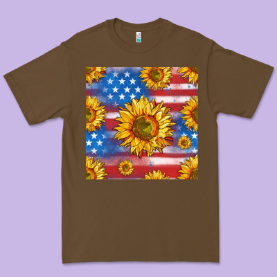 Sunflowers American Flag Seamless Pattern Premium Tee Designed By Hra Design Shop