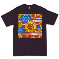 Plum sunflowers american flag seamless pattern Premium Tee - HRA Design Shop