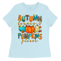 Baby Blue autumn leaves and pumpkins please Ladies Tee - Zillion Design Studio