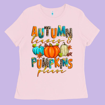 Autumn Leaves And Pumpkins Please Ladies Tee Designed By Zillion Design Studio