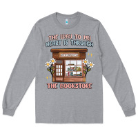 Heather Grey the way to my heart is through the bookstore Long Sleeve Tee - MaliasSmallBusiness