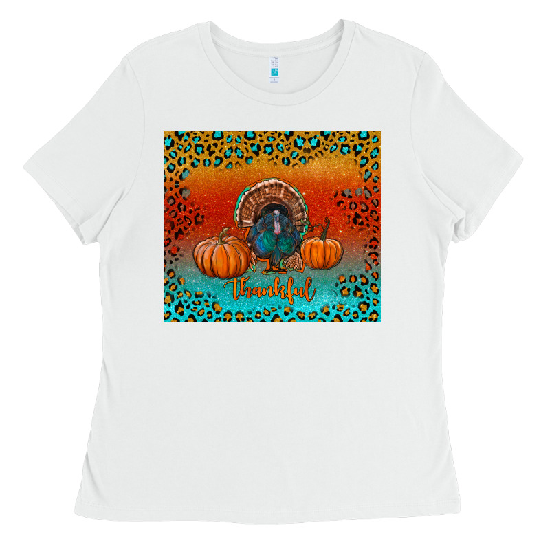 Thankful With Turkey And Pumpkins Ladies Tee by RanaPortraitStore | Teevron