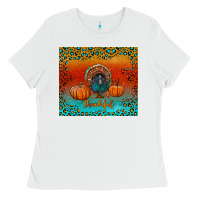 White thankful with turkey and pumpkins Ladies Tee - RanaPortraitStore