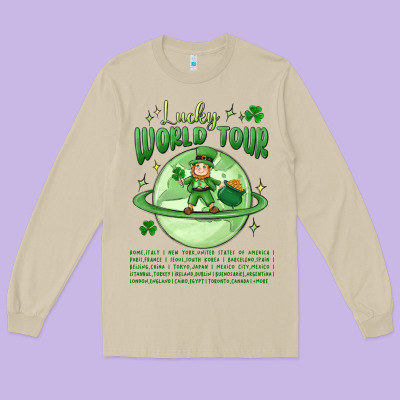Lucky World Tour St. Patricks Day Long Sleeve Tee Designed By Maliassmallbusiness