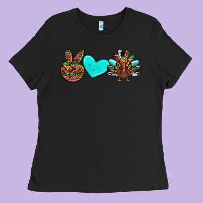 Peace Love Thanksgiving Turkey Ladies Tee Designed By Ranaportraitstore