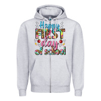 Heather Grey happy first day of school Zipper Hoodie - BundleAndBundleShop