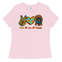Bubblegum Pink peace love thankful Ladies Tee - RanaPortraitStore